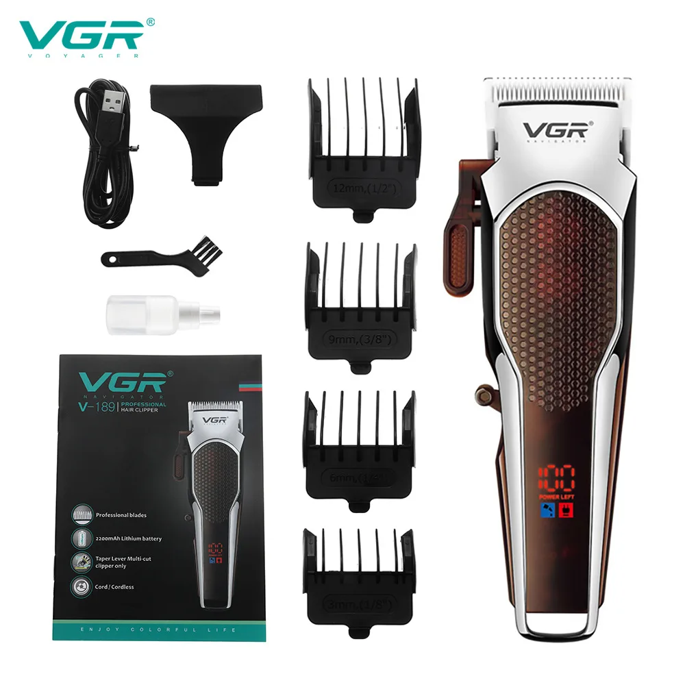 VGR 189 Hair Clipper ของเหลวคริสตัล Rechargeable Professional ส่วนบุคคล USB Clippers Trimmer เครื่องตัด Barber Clippers