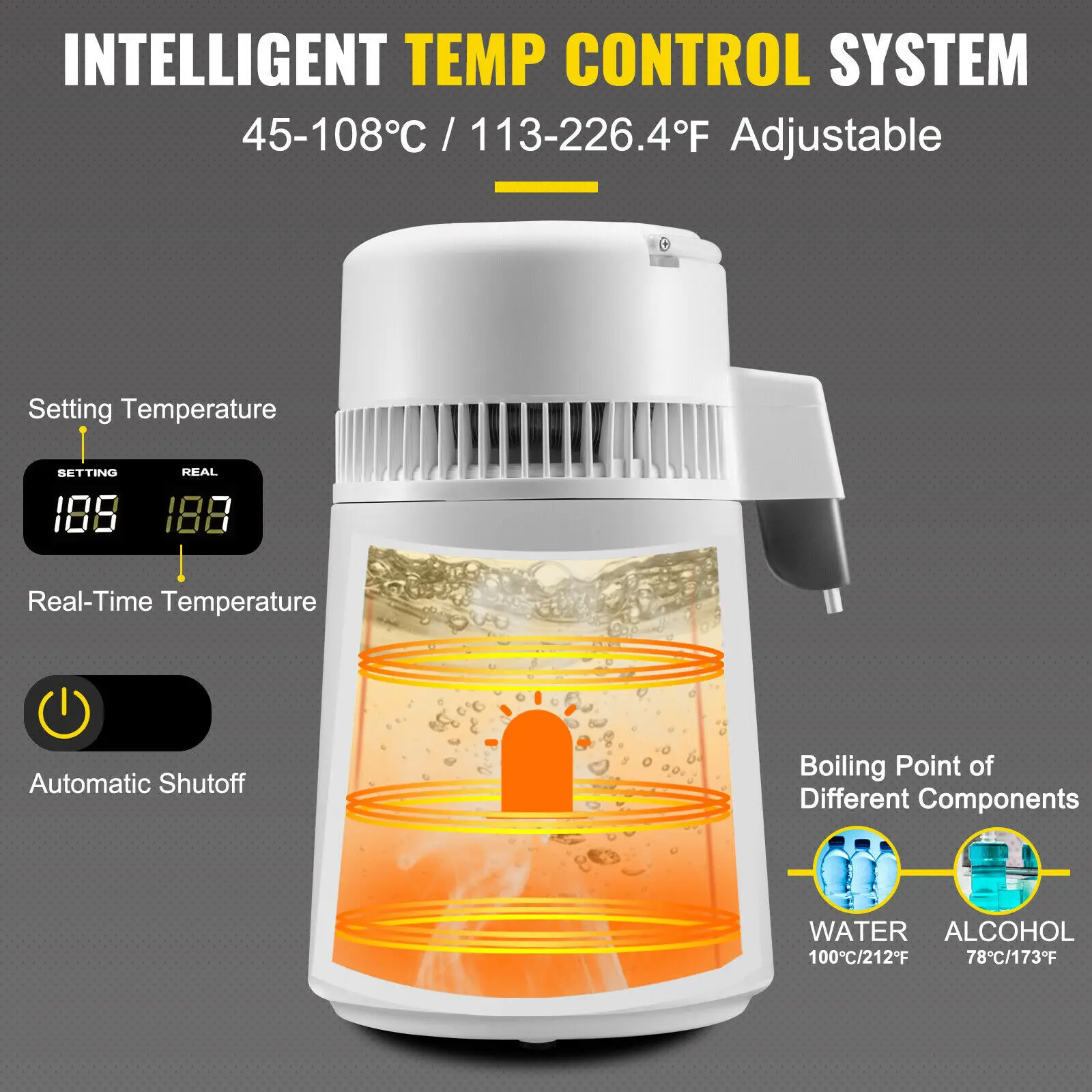 VEVOR 순수 증류기 치과 증류수 필터, 사무실 가정용 전기 증류 정수기 물병, 4L