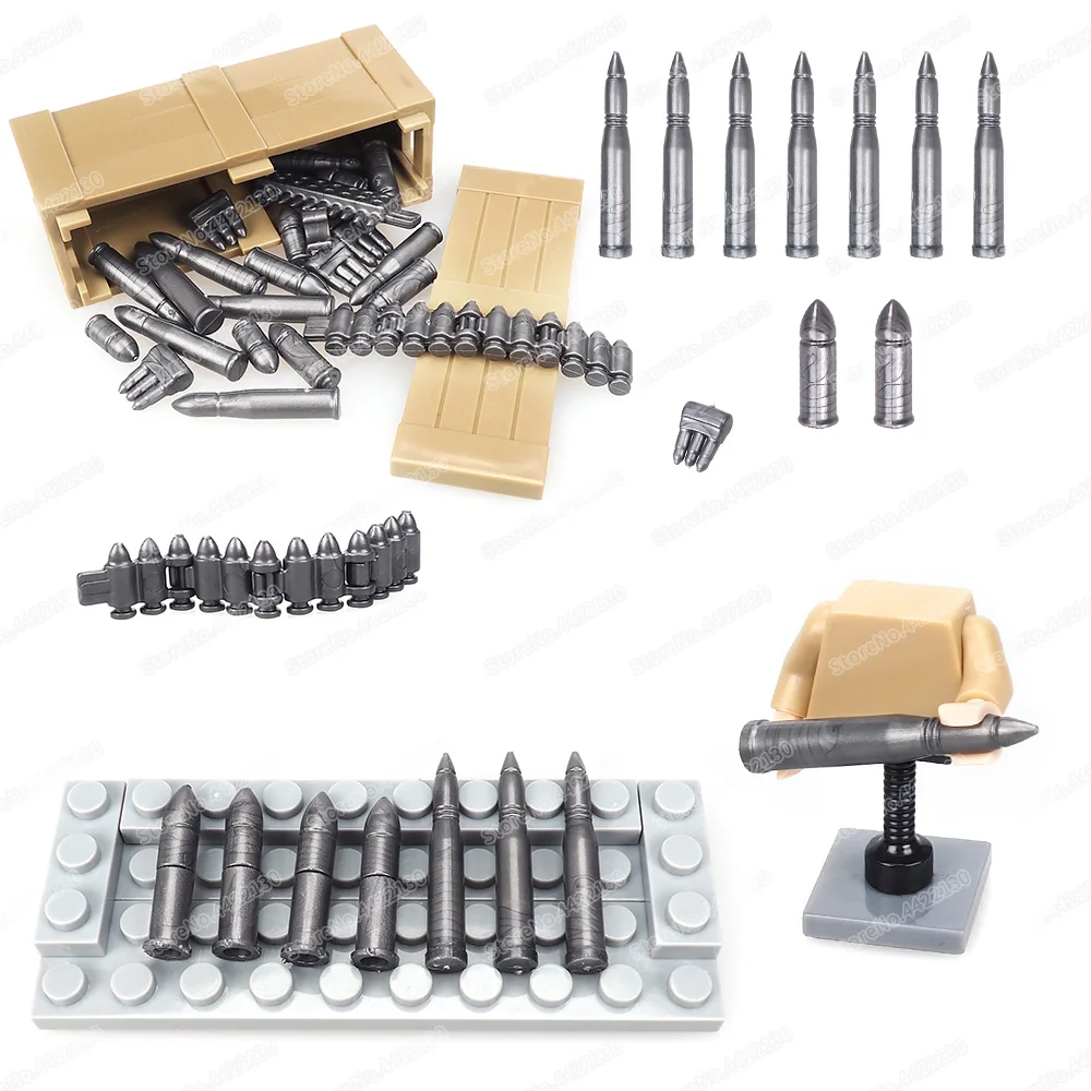 Bloques de construcción de balas de potencia de fuego militar, figuras de soldado de la Segunda Guerra Mundial, equipo de armas, modelo de ensamblaje, regalos de bricolaje, juguetes para niños