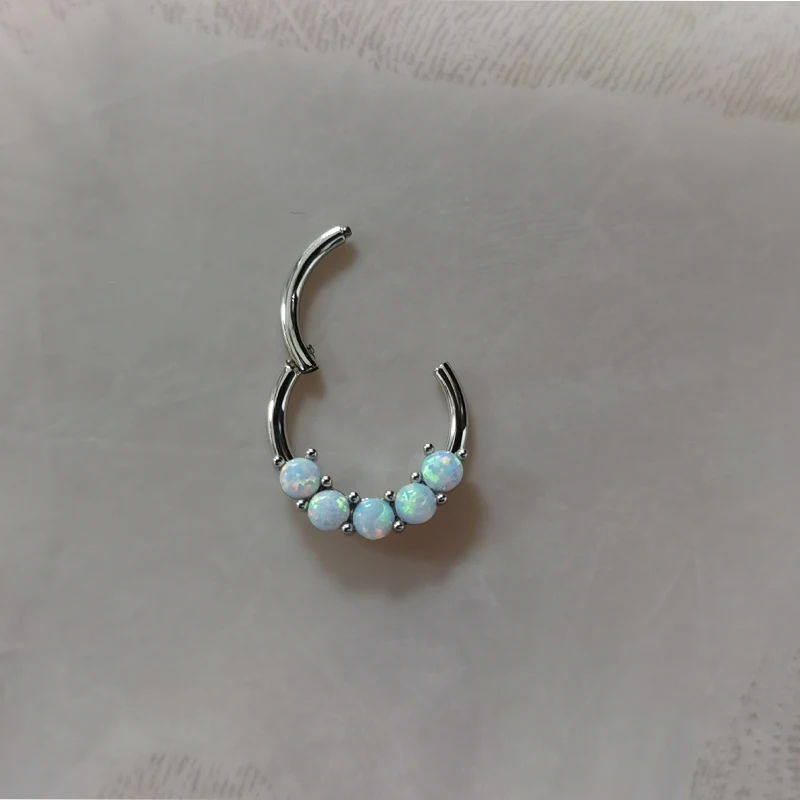1PS 316L Stainless Steel Hoop Opal Stone Hight Segment Nose Septum Clicker Nose Rings Helix Lip Piercing Body Jewelry Earrings