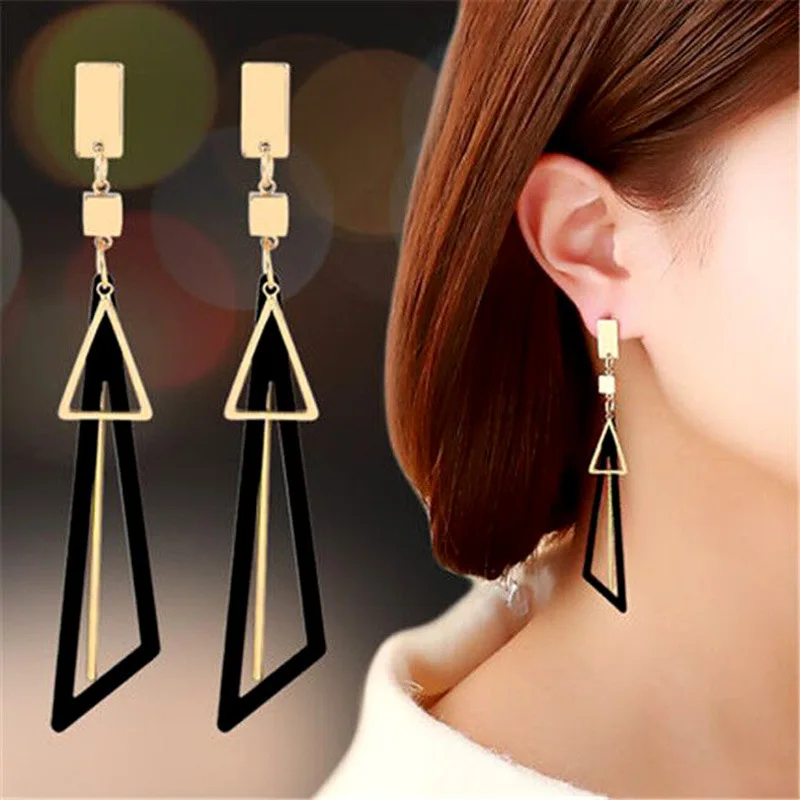 Korean Long Statement Geometric Triangle Tassel Dangle Earrings For Women Ear Fashion Jewelry Oorbellen Brincos Gift