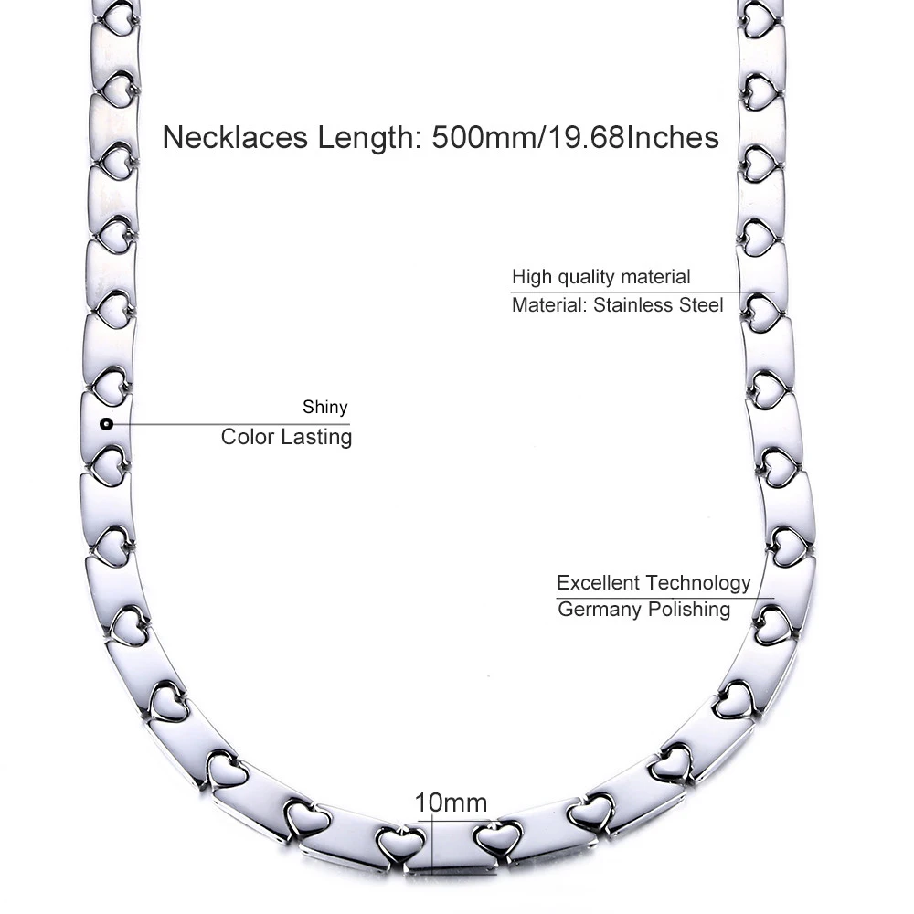 New Style Stainless Steel Chunky Heart Shape Link Chain Necklace for Women Fashion Heart Choker Jewelry Gifts
