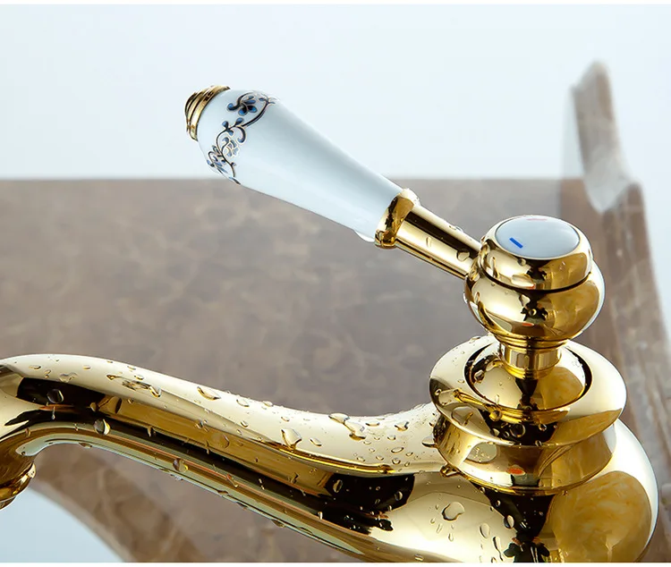 Bathroom Faucet Sink Faucet Single Handle brass ceramic base antique bronze Vintage Hot Cold Mixer Tap Crane gold finished