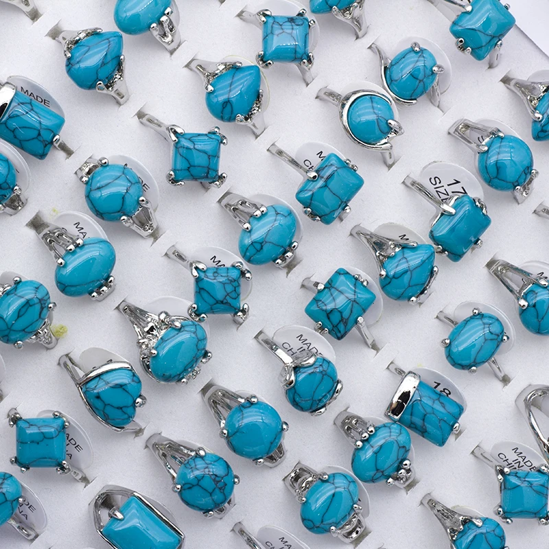 New bulk lots 25pcs mixed designs Prismatic Heart-shaped Circular blue stone zinc alloy womens rings fashion jewelry ring