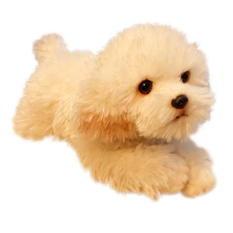 Cute Soft Animal Maltese Dog Plush Toy Mini Stuffed Lying Animals Pet Dogs Doll Baby Gift Car Decoration 35x12x14cm