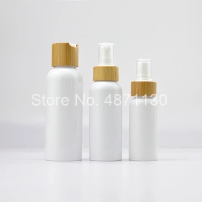 150ml Bianco bottiglia di Emulsione Bottiglia di Plastica Cosmetica con Bambù Presse disco cap, vuoto di Viaggio Tonico Per Capelli/Shampoo/Lavaggio Del Corpo/Bottiglia di Lozione