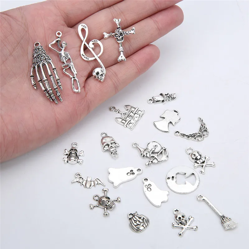 20pcs Mixed Skeleton Skull Halloween Charms Lot Metal Christmas Charms Pendants Bulk For Diy Bracelet Earrings Jewelry Making