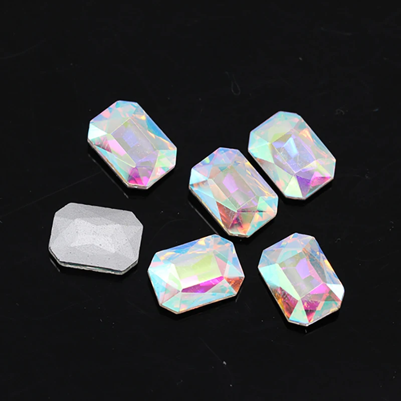 Strass rectangulaires en verre cristal brillant, 6-27mm, 24 couleurs, octogone, point arrière, réoctogone pour bijoux, accessoires de vêtement