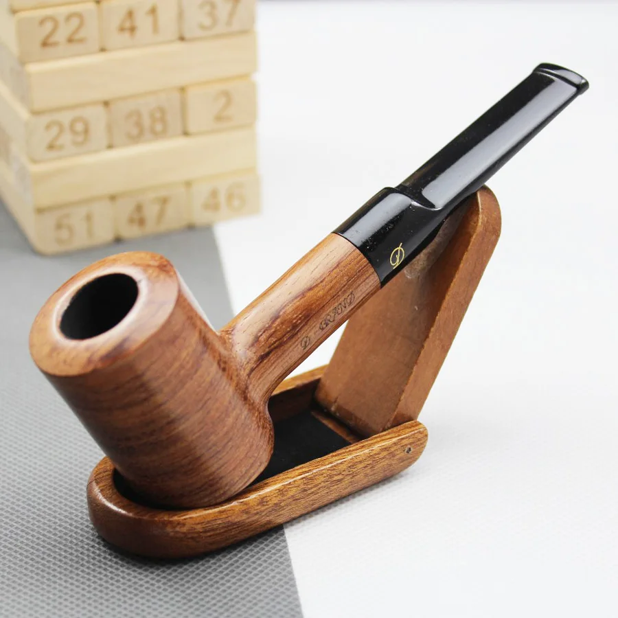 Durable Handmade Solid Red Wood Straight Smoking Pipe RoseWood Tobacco Wooden Smoke Pipes 10pcs 9mm Filters + Pouch + Holder 107