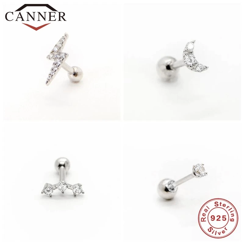 CANNER 925 sterling silver Crystal Zircon Lightning Stud Earrings Piercing Earings for Women Fine Jewelry pendientes kolczyki