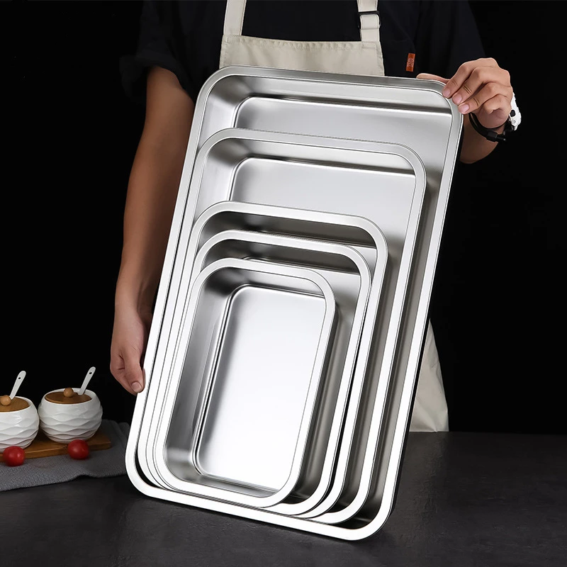 Stainless Steel Rectangle Storage Tray Deepened Serving Dishes Buffet Fruits Plates  Square Freezer Basin Kitchen  Accessories