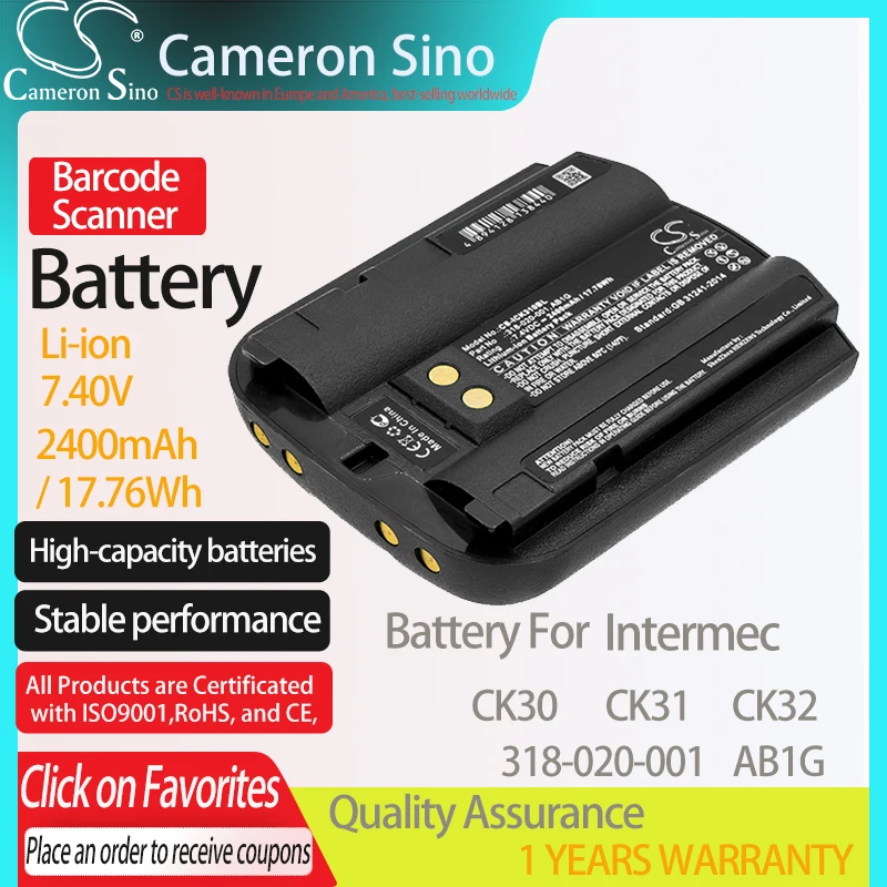 

CameronSino Battery for Intermec CK30 CK31 CK32 fits Intermec 318-020-001 AB1G Barcode Scanner battery 2400mAh/17.76Wh 7.40V