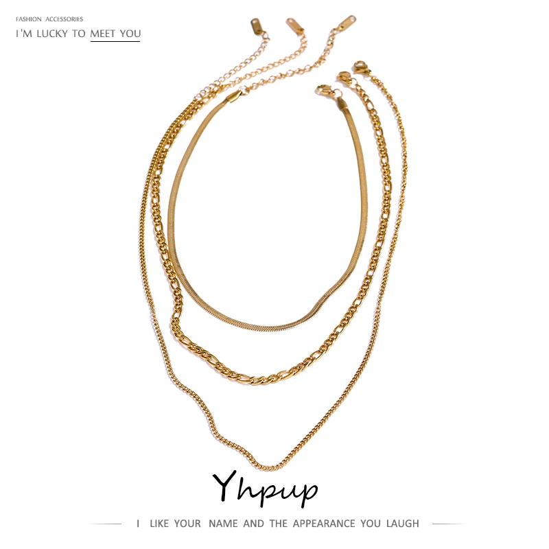 Yhpup Stainless Steel Chain Layered Necklace Separated Set for Women Statement Golden Metalic Waterproof Collar Necklace Jewelry