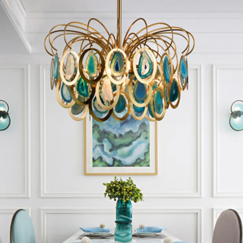 

Modern agate LED chandelier Gold Metal Living Room Chandelier bedroom hanging lamps dining room luxury lighting fixtures