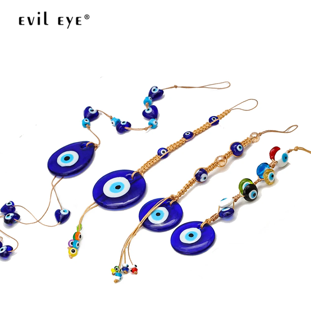 EVIL EYE Colorful Bead Glass Turkish Evil Eye Pendant Wall Hanging Braided Rope Keychain Car Keyring for Women Men Jewelry BE270