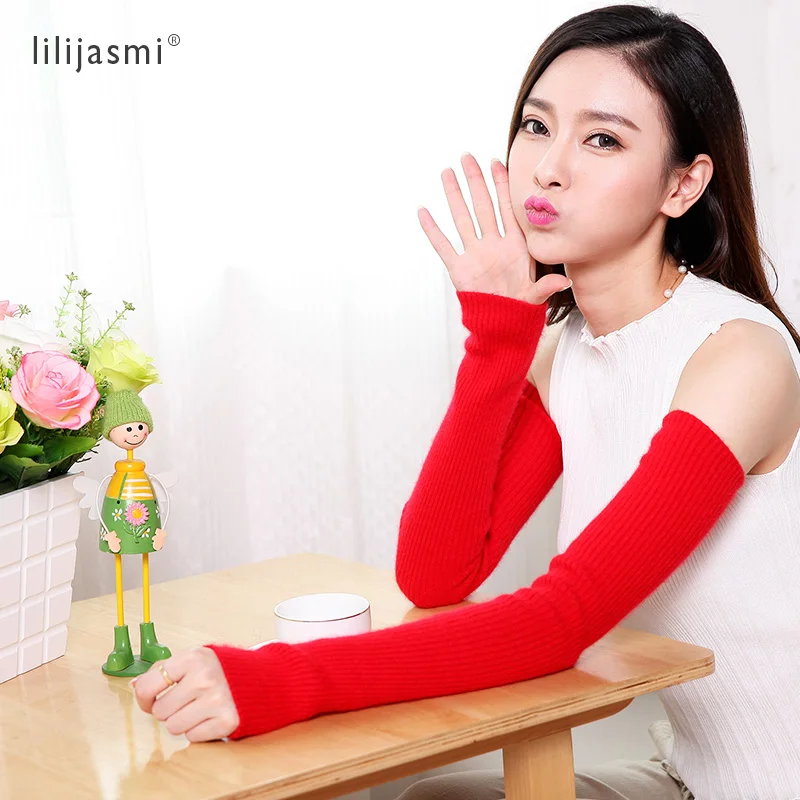 Mink Cashmere Arm Warmer Women Winter 40 50 60cm Long Gloves Without Thumb Hole Raccoon Y2k Warm Furry Sleeves Exposed Finger