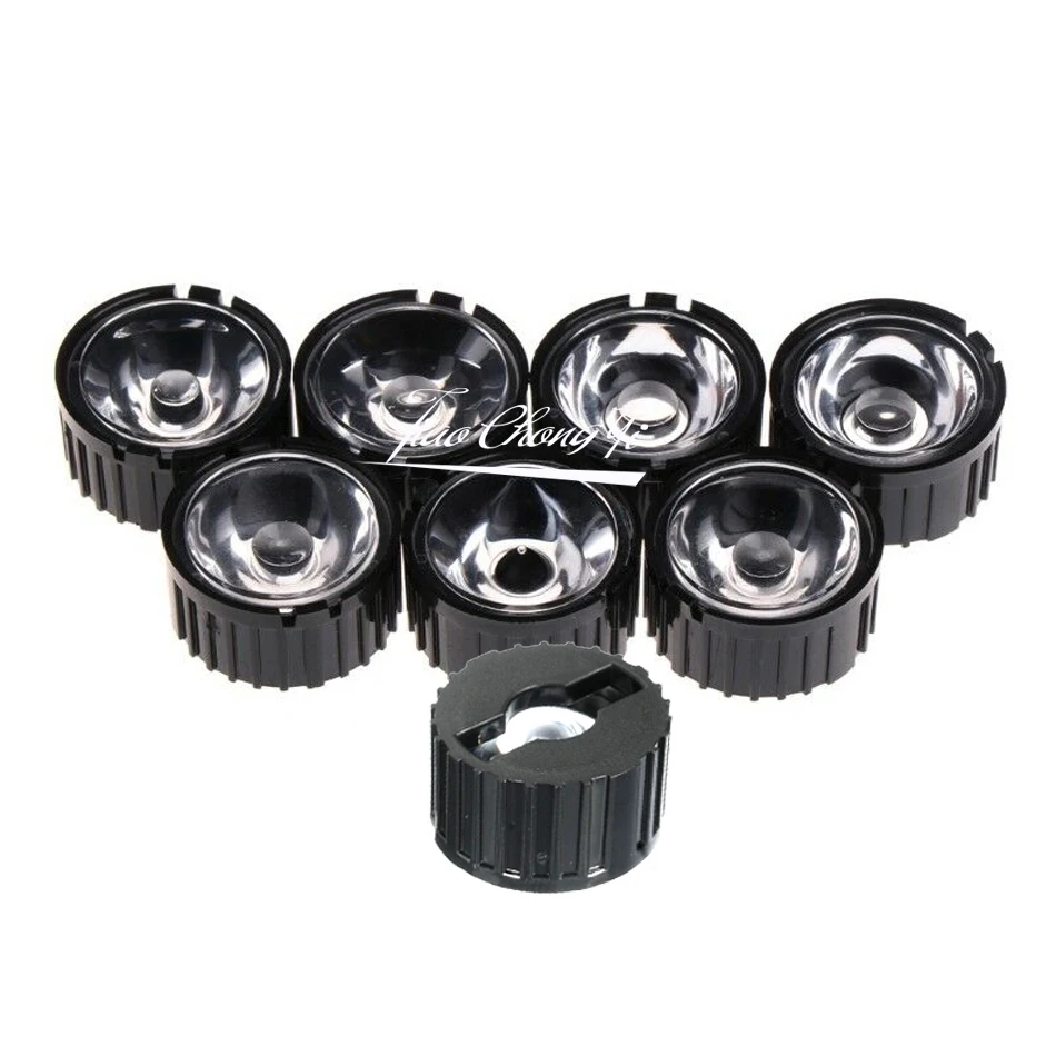 

10pcs 5/8/15/25/30/45/60/90/120 degrees LED Lens With Black Holder For 1W 3W 5W High Power LED Lamp Light