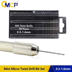 CMCP Mini HSS Spiral Drill Bits Set 0.3mm-1.6mm for Jewellery Watch Repair Model Making Craft Work Mini Drill Bit