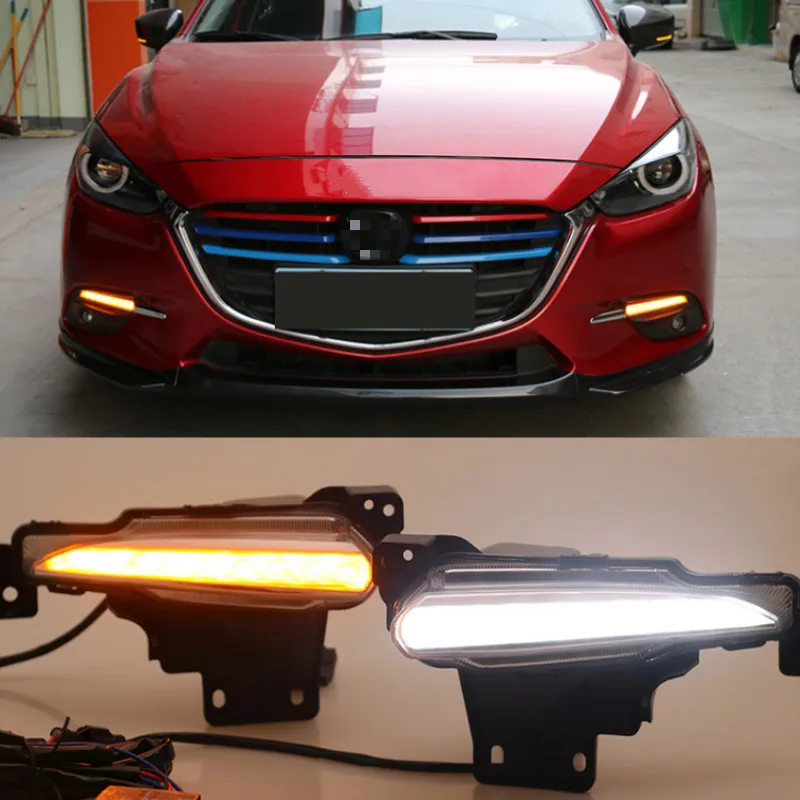 

Daytime Running Light For Mazda 3 Mazda3 Axela 2017 2018 LED DRL Fog lamp Daylight with yellow Signal style relay