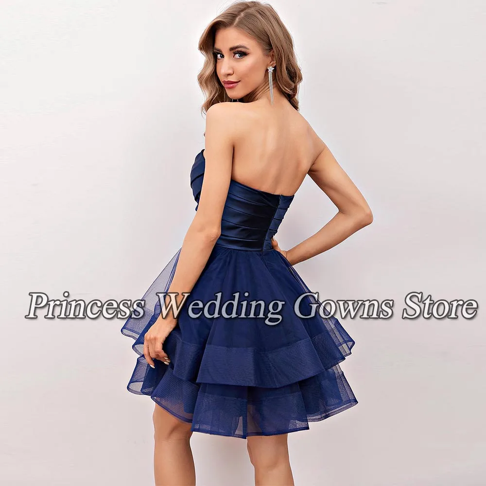 Marineblaues Cocktail kleid für Frauen ärmellose kurze Party kleider träger los eine Linie Tüll Robe de Soirée Mariage Mini 2022 neu