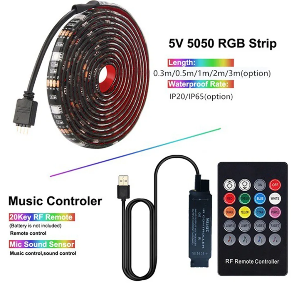 คลาสสิก Texture USB LED การควบคุมเพลง String Light Practical กันน้ำ RGB ยืดหยุ่น TV เทป Ribbon Entertainment Supplies