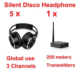 RF Silent Disco Foldable Wireless Headphone Package --5 Pcs with 1 Transmitter in 500m