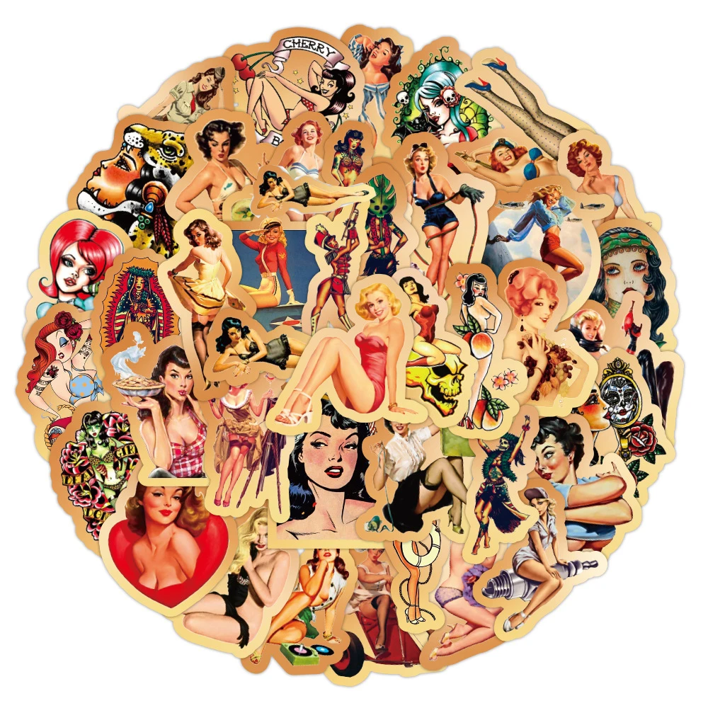 50/100PCS Retro Sexy Pin Up Girl Stickers Skateboard Laptop Suitcase Bike Motorcycle Waterproof Graffiti Sticker Decal Kid Toy