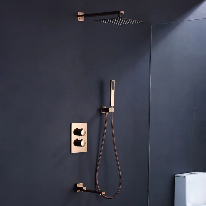 rose gold Shower Faucet Brass Thermostatic control switch mixing valve taps Concealed Tub three function 12