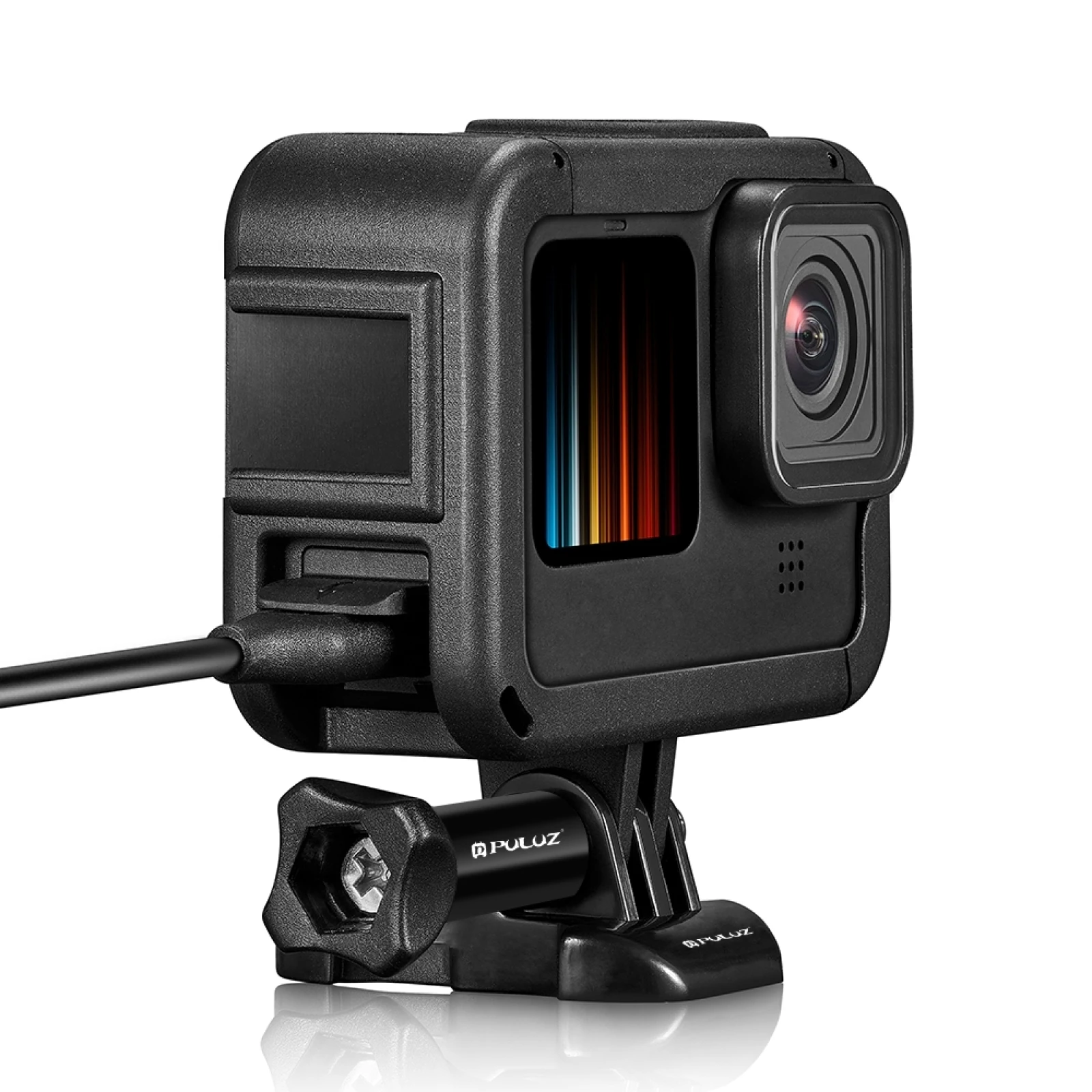 PULUZ Có Thể Sạc PA Khung Gắn Ốp Lưng Bảo Vệ Lồng Với Giày Lạnh Căn Cứ Khe Cắm Cho Gopro HERO11 10 9 Đen Thể Thao máy Quay Hành Động