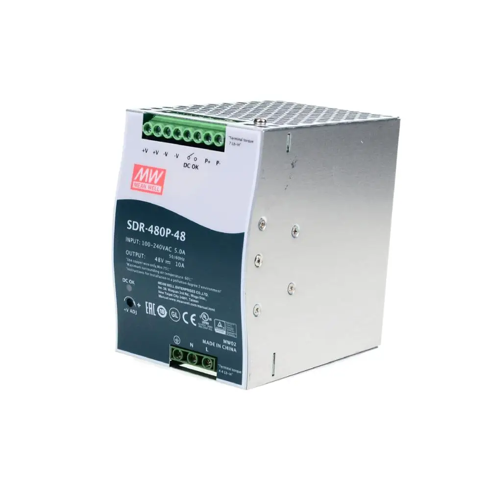 Original Mean Well SDR-480P-48 meanwell DC 48V 10A 480W Single Output Industrial DIN Rail with PFC Function Power Supply