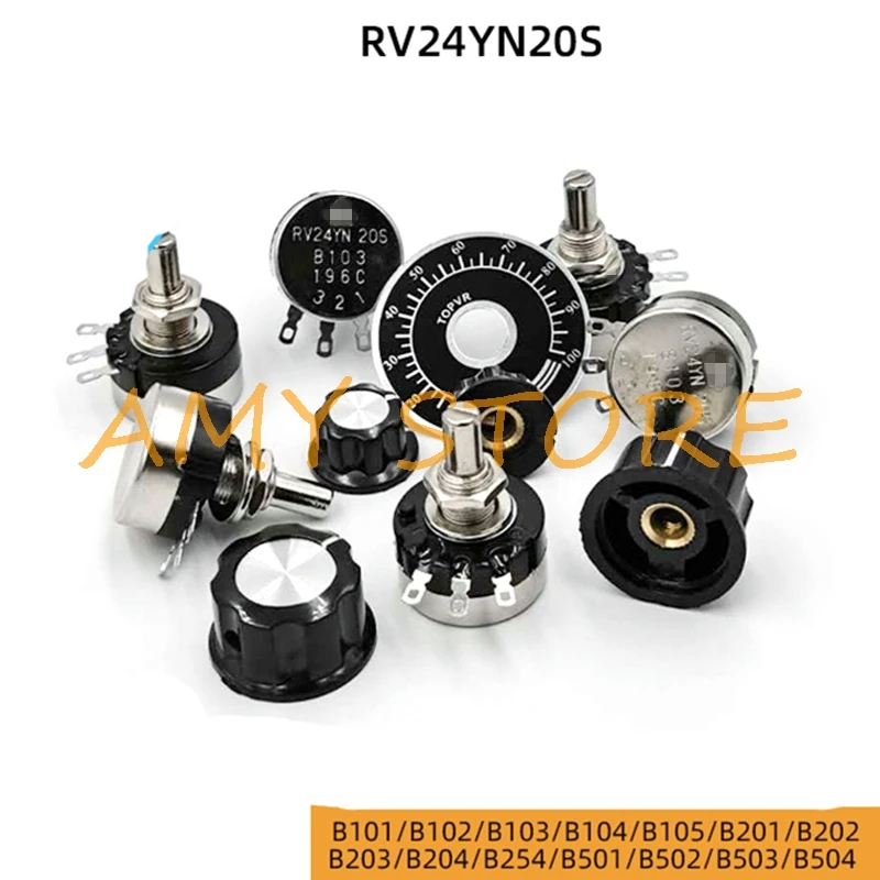 1Pc RV24YN20S B101-B504 Single Turn Resistor Carbon Film Potentiometer Plate Rotary Knob 100R200R500R 1K2K3K5K-200K-500K 1M Ohm