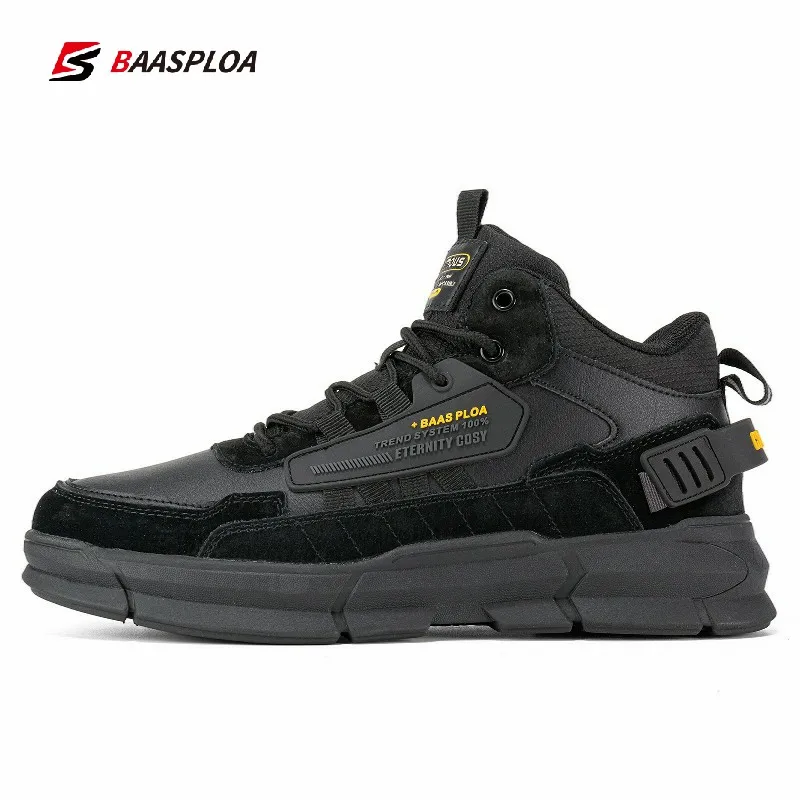 Baasploa 2022 Winter Men Leather Comfortable Cotton Shoes Waterproof Warm Outdoor Sneakers Non-Slip Wear-Resistant Hiking Shoes