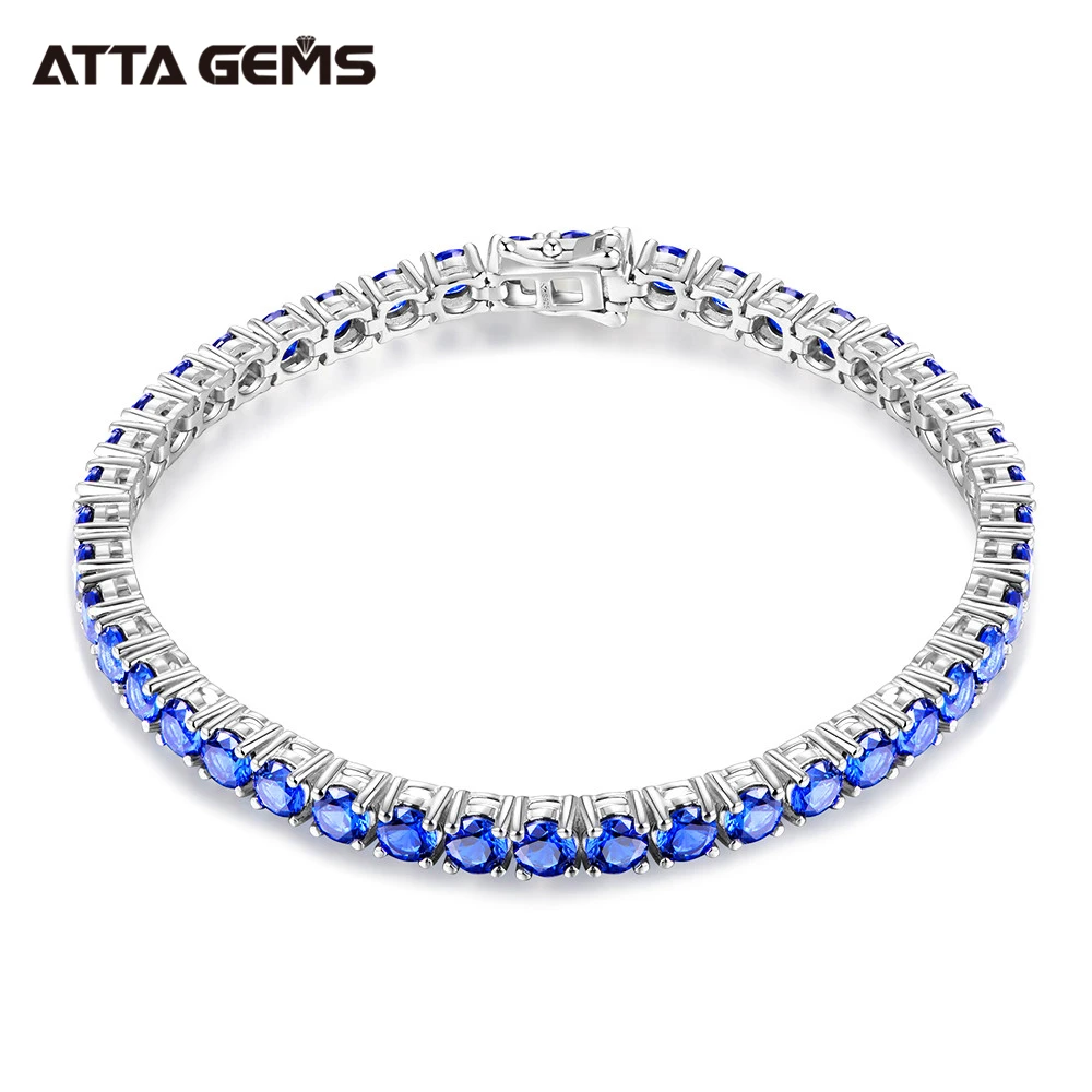 

ATTAGEMS 2021 Luxury Solid 925 Sterling Silver Tanzanite Sapphire Spinel Gemstone Strand Bracelets Fine Jewelry Gift for Women