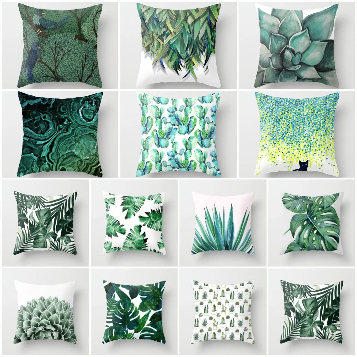 NEW Modern Green Plants Cushion Cover Geometric Nordic Throw Pillows For Home Decoration Cactus Tropical Decorative Pillowcase