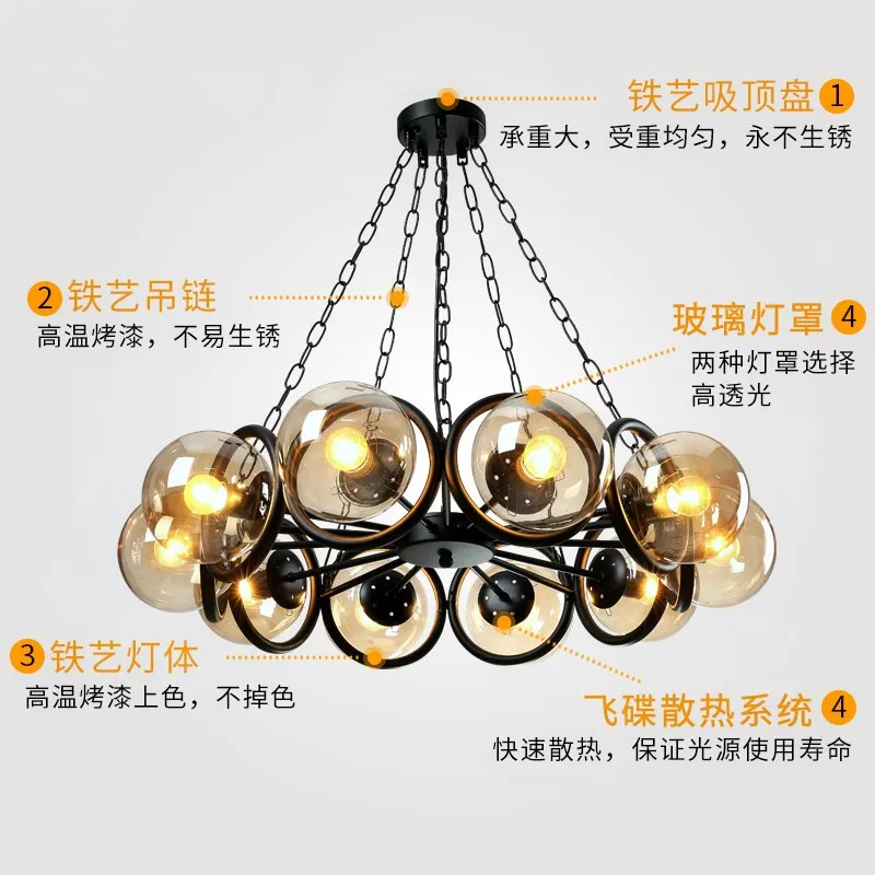 Nordic modern style glass ball bubble iron herringbone branch pendant light living room restaurant bedroom lamp