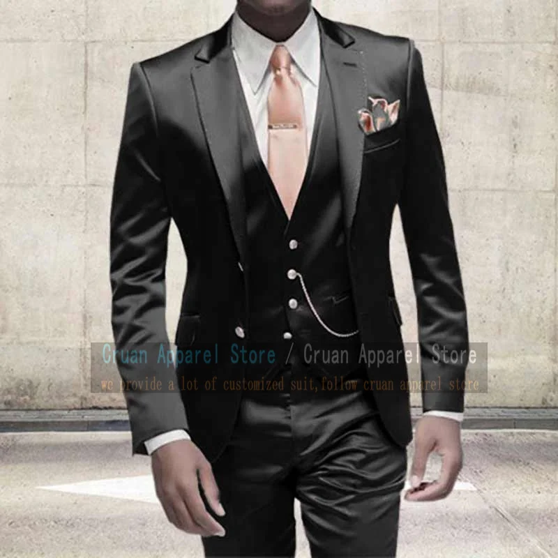 2022 Luxury Shiny Pink Suit Men 3Pcs Slim Fit Prom Party Wedding Groomsmen Groom Suit Tuxedo Fashion Gold Blazer Vest Pants Set