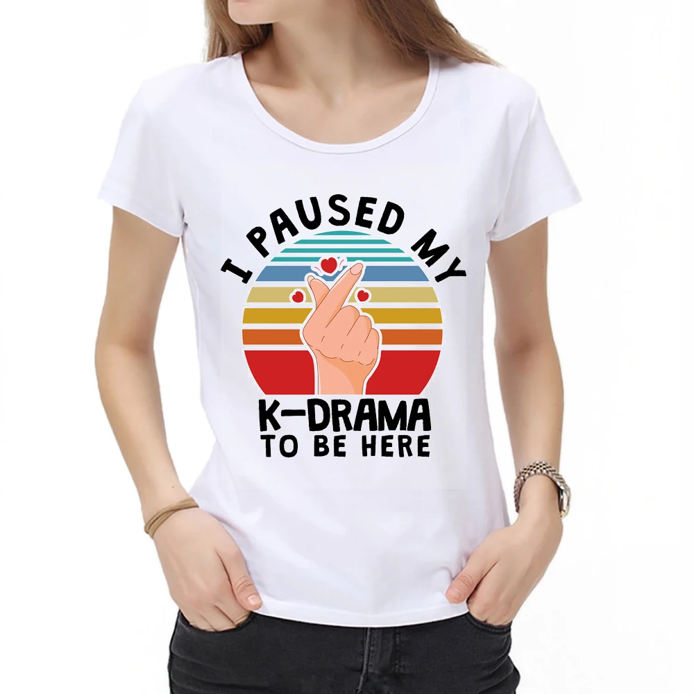 New Women Korean KPOP I paused my K-Drama to be here print T-shirt Yoongi shirt clothes cool Hip-hop Streetwear top