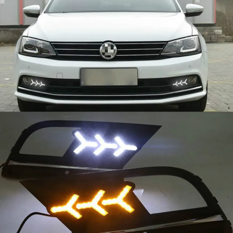 

LED Daytime Running Lights Case for Volkswagen Jetta MK7 Sagitar 2015-2018 LED DRL + Streamer Yellow Turn Signals Light