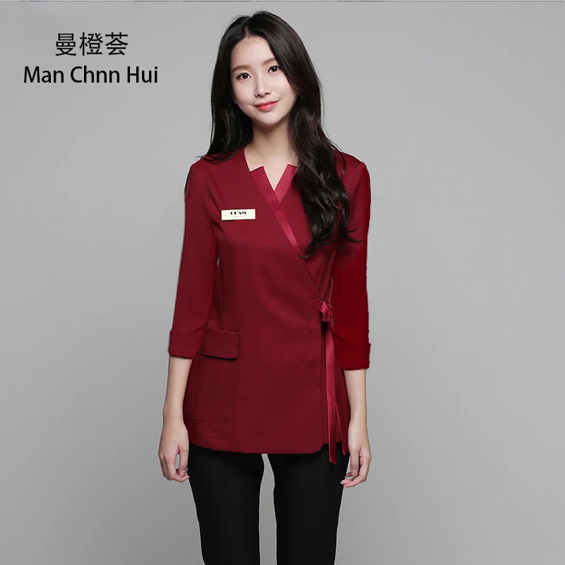 Beauty clothing Korean Style black Spa Health Club Beauty Salon spa uniform beautician uniform top+pants Women\'s massage suit