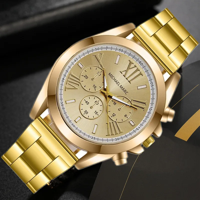 Famous Brand Men Golden Stainless Steel Quartz Watch 2024 Fashion Business Wristwatch Male Casual Sports Clock Relogio Masculino