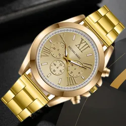 Famous Brand Men Golden Stainless Steel Quartz Watch 2024 Fashion Business Wristwatch Male Casual Sports Clock Relogio Masculino