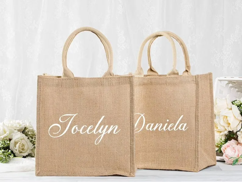 Personalized Gift Bag Name Initial Bachelorette Bridal Party Favor Beach Wedding Welcome Monogrammed Bridesmaid Burlap Tote Bag