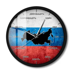 Flag Of Russia LED Wall Clock For Living Room Vintage Russian Language Numbers Sound Control Night Light Wall Clock Metal Frame