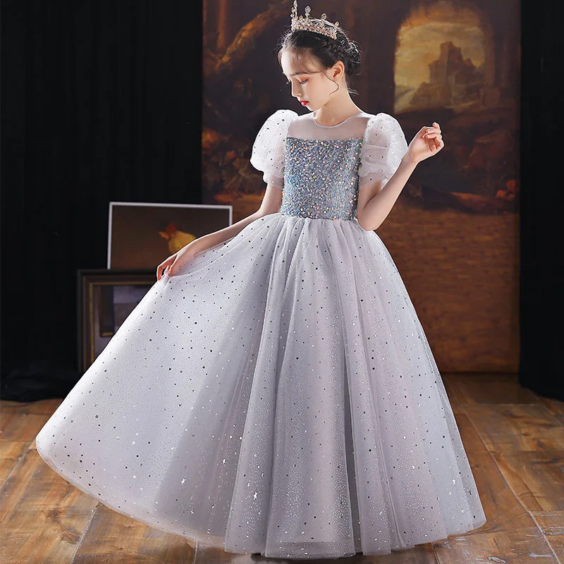 Elegant Girls Dress Long Bridesmaid Kids Dresses Sequin Girls Children Princess Dress Party Wedding Costume Evening Vestido