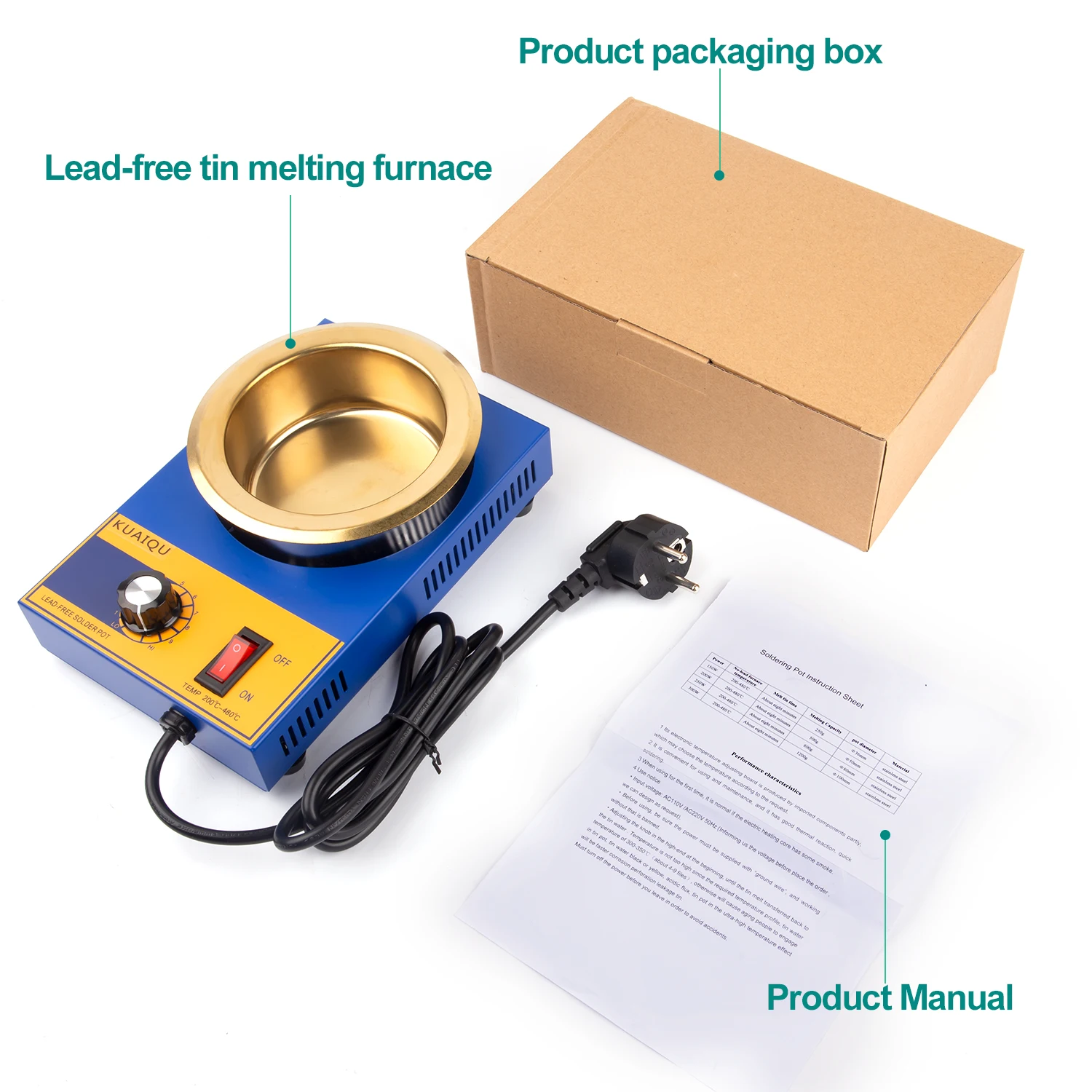 300w Solder Melting Pot Tin Furnace Thermoregulation Soldering Desoldering Bath 100/80/50/37mm 200~480 Centigrade EU Plug