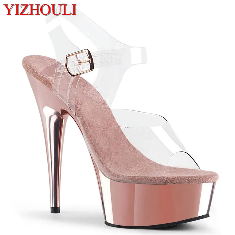 

New nightclub sandals, 6 inch rose gold, electroplated stiletto heels 15cm, high-heeled pumps, model party pole, dancing shoes