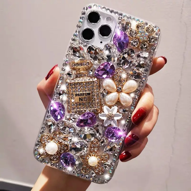 S23 Ultra Luxury Bling Diamond Rhinestone Flower Case For Samsung Galaxy S24 S22 S21 S20 Ultra Plus Note20 Case Pearl Crystal