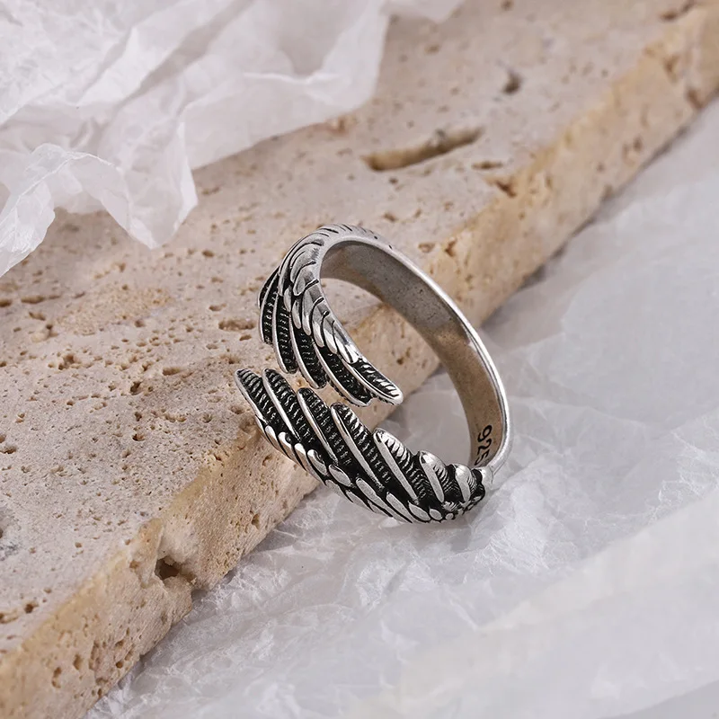 FOXANRY Silver Color Rings Fashion Hip Hop Vintage Couples Creative Wings Design Thai Silver Party Jewelry Birthday Gifts