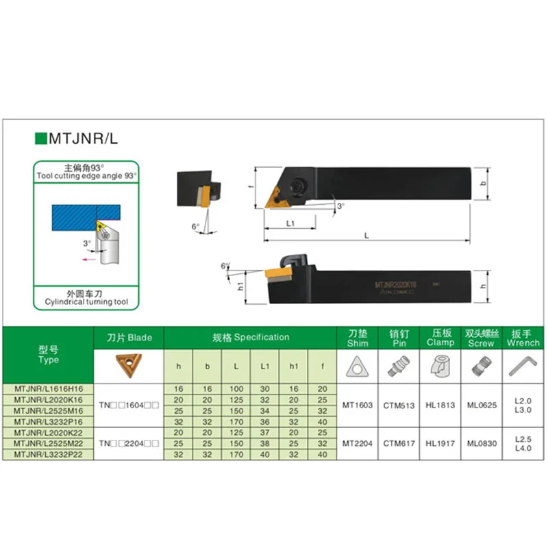 حامل أداة تحول MTJNR1616H16 MTJNR2020K16 ، نوعية جيدة MTJNR 16 مللي متر 20 مللي متر CNC ، أدوات القطع لإدراج كربيد TNMG160404