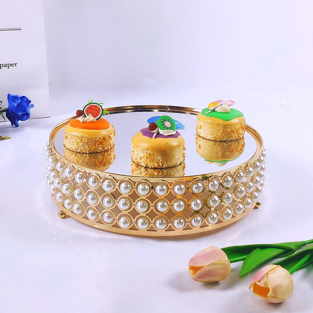 1pc Gold Mirror Metal Cake Stand Round Cupcake Wedding Birthday Party Dessert  Pedestal Display Plate Home Decor